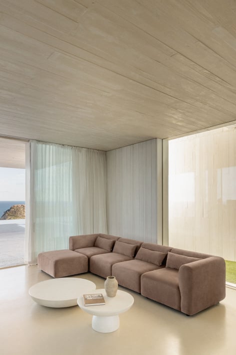 Divano modulare a 4 pezzi con pouf imbottito Fogler