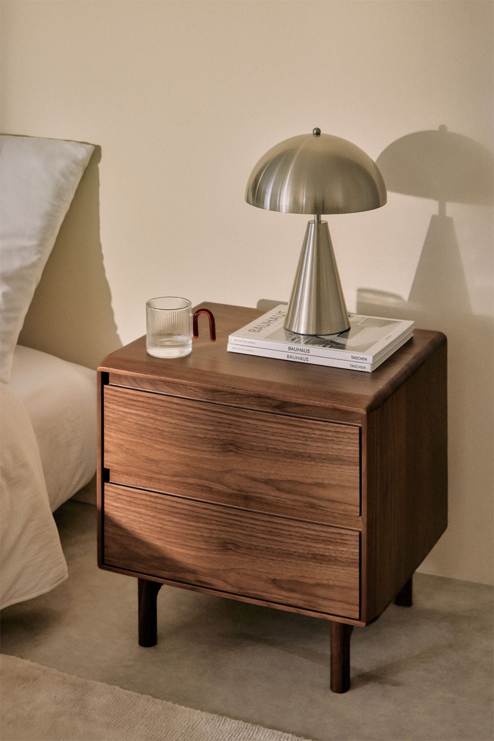 Yoobure Comodino Con Cassetto In Tessuto E Ripiano Aperto – Design Metà Secolo, Legno Massello, 30x30x61 Cm - 2