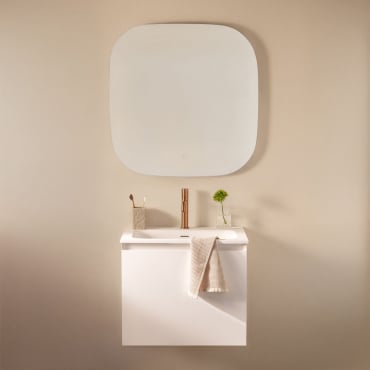 Set Di Mobili Da Bagno Sospesi In Legno Con Lavabo Integrato Macrae Bianco & Quadrato Led E Antiappannamento 75x75 Cm Riben & Oro Rosa ↑20 - Sklum