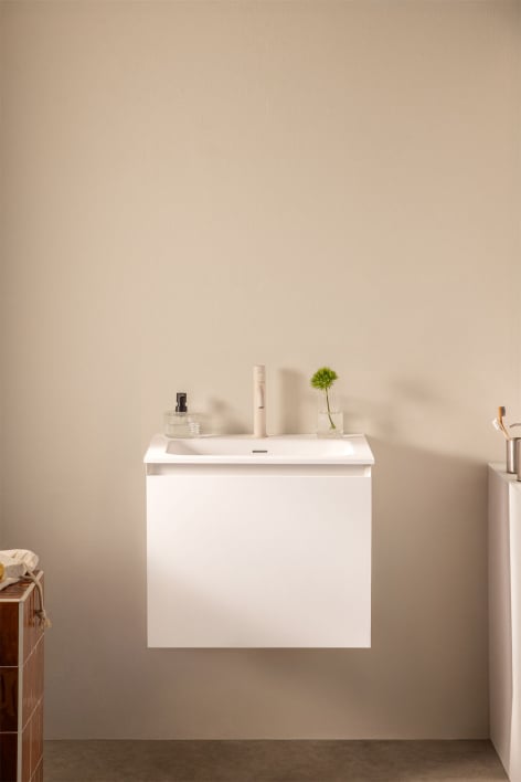 Set di mobili da bagno sospesi in legno con lavabo integrato Macrae - Bianco