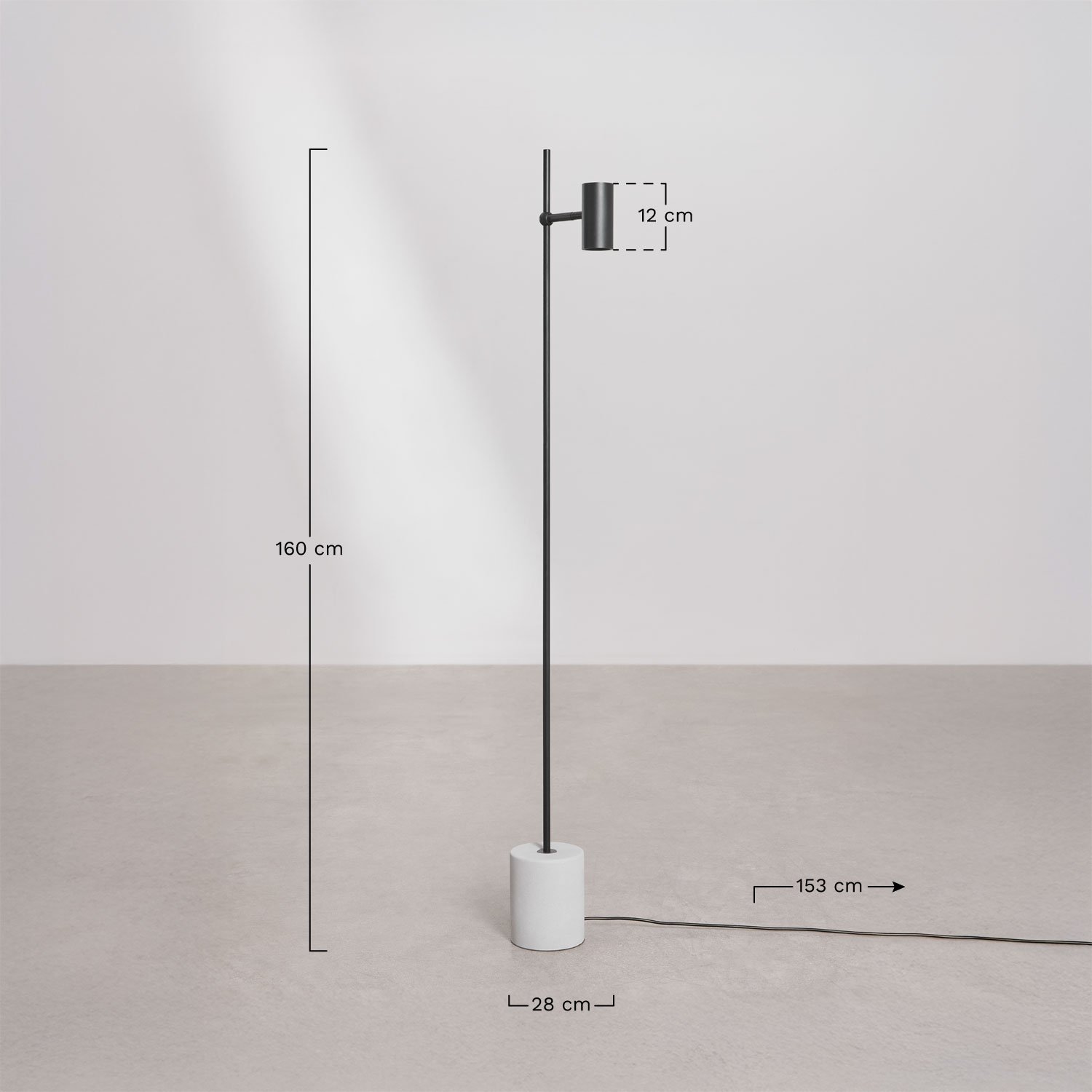 Lampada da terra LED direzionabile in alluminio e cemento Nevis, MISURE