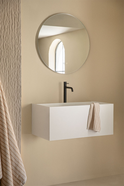 Set di mobili da bagno sospesi in resina con lavabo integrato e luce LED Nerine - Bianco