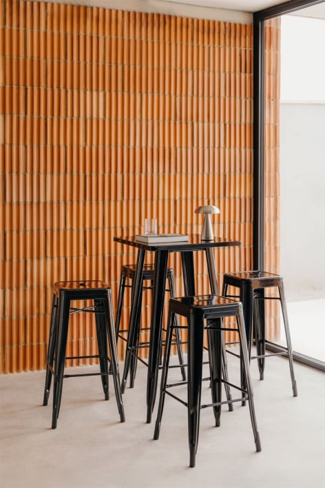 Set di tavolo alto e 4 sgabelli alti 75 cm in acciaio nero Lix - Nero