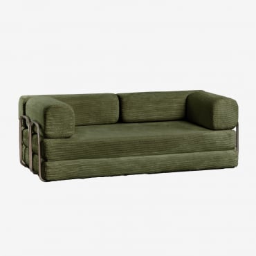 Divano Letto 2 Posti In Velluto Sottovuoto Igone Velluto A Coste Verde Militare - Sklum