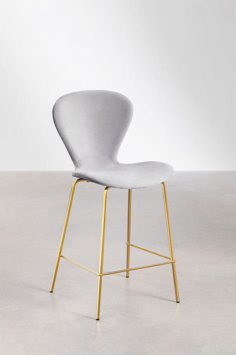 Sgabello alto 65 cm in velluto grigio chiaro e gambe in ferro dorato Uit - Velluto Grigio Chiaro