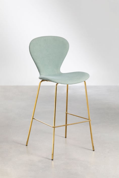 Sgabello alto 75 cm in tessuto celadon e gambe in ferro dorato Uit - Tessuto Celadon