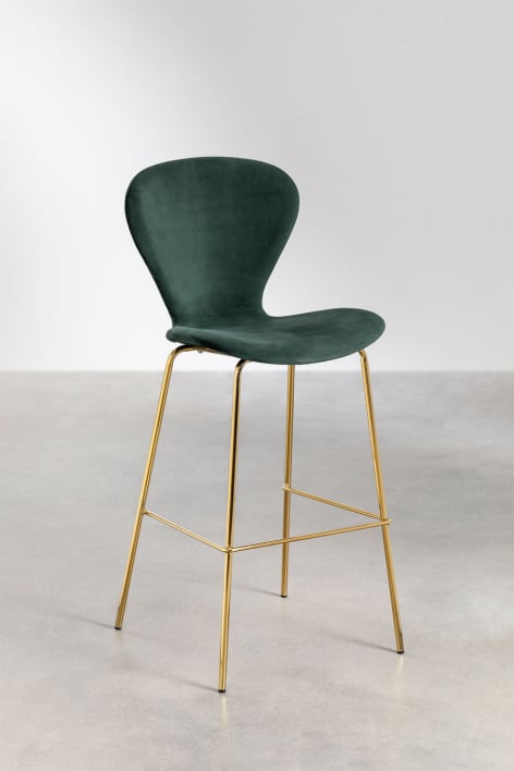 Sgabello alto 75 cm in velluto verde giungla e gambe in ferro dorato Uit - Velluto Verde Jungle