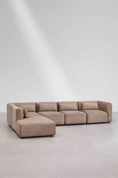 Divano modulare Fogler a 5 pezzi con chaise longue sinistra - Velluto a Coste Marrone Camel