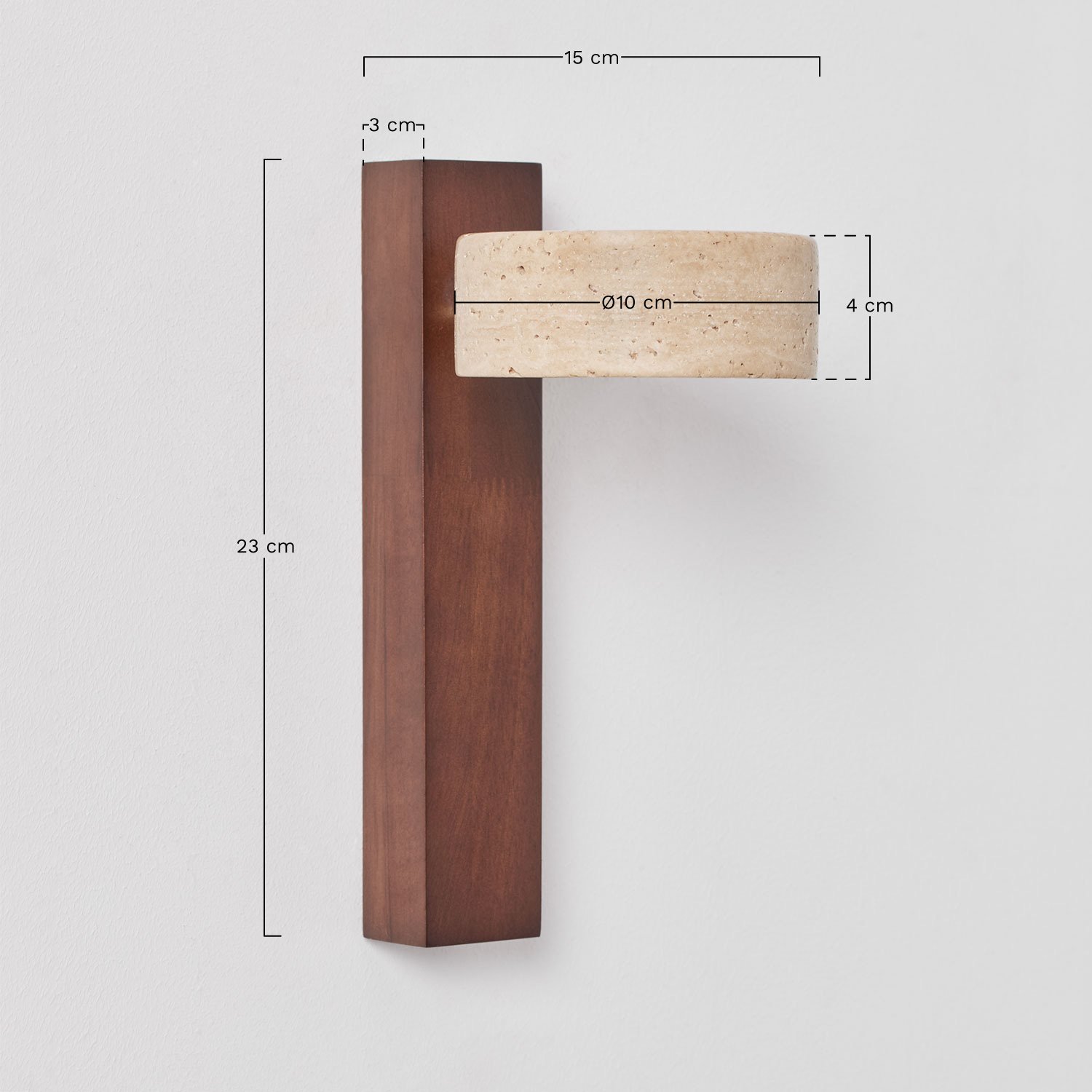 Davise applique da parete LED orientabile in legno e travertino, MISURE