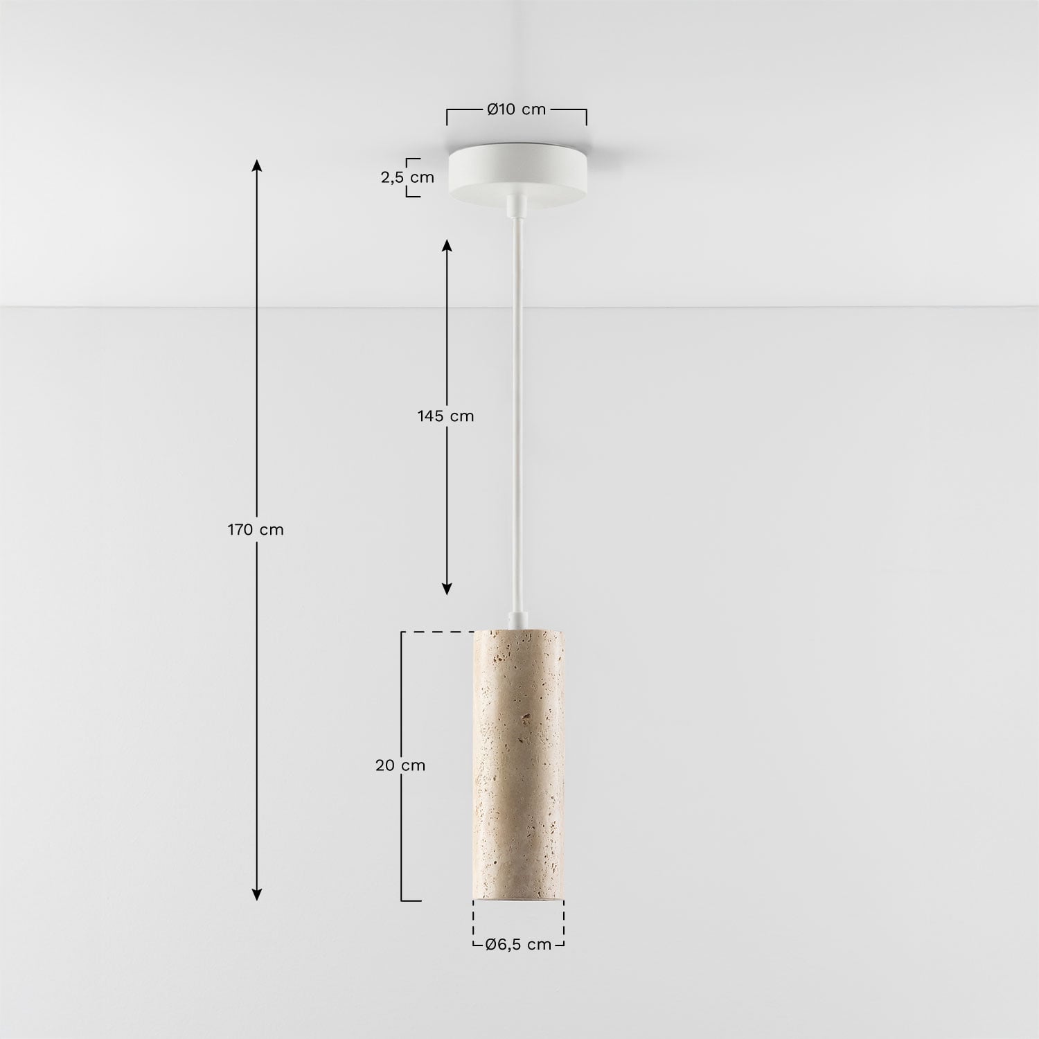 Lampada a sospensione da soffitto Ø6,5 cm in travertino Davise, MISURE