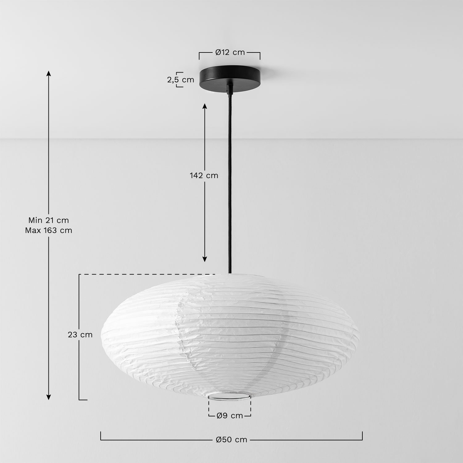 Lampadario in carta di riso Gogian, MISURE