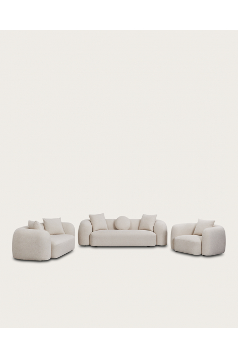 Set soggiorno con divano componibile 3 posti, divano 2 posti e poltrona in ciniglia Coco