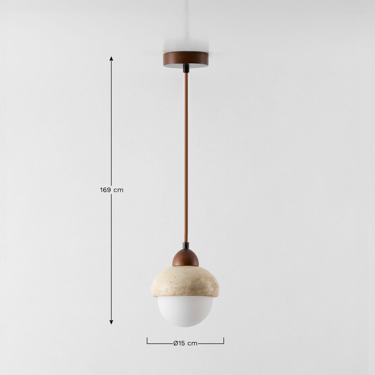 Lampada da soffitto Ø15 cm in travertino e legno Davise, MISURE