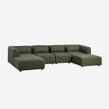 Divano Modulare Chaise Longue Sinistro A 4 Pezzi Con Pouf Fogler Ciniglia Verde Salvia - Sklum