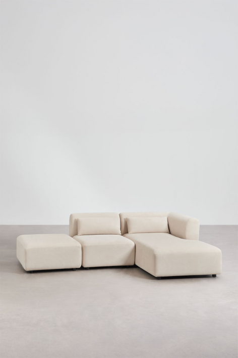 Divano componibile chaise longue destra in 2 pezzi con pouf Fogler - Velluto a Coste Beige Lin