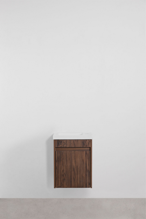 Set di mobili da bagno sospesi in legno con lavabo integrato Narek - Legno Scuro