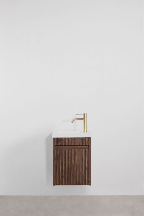 Set di mobili da bagno sospesi in legno con lavabo integrato Narek - Legno Scuro