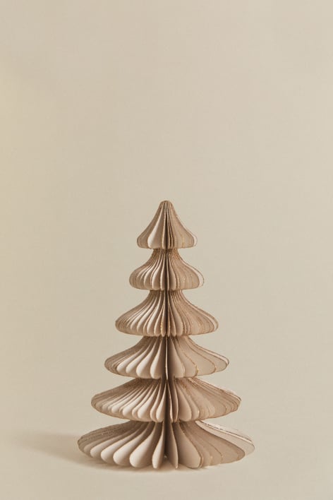 Set di 3 alberi di Natale 15 cm in carta beige lino glitterato Navira