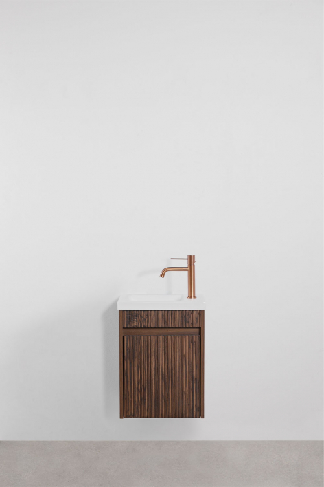 Set di mobili da bagno sospesi in legno con lavabo integrato Narek - Legno Scuro
