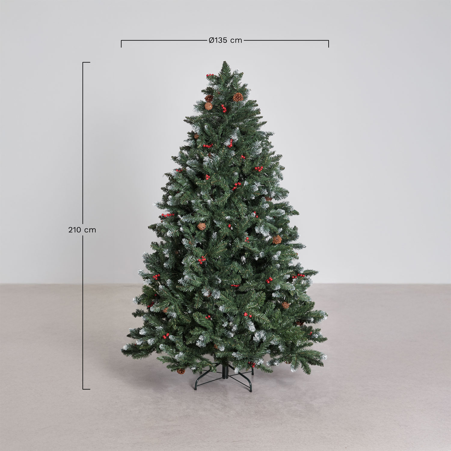 Albero di Natale con pigne decorative e bacche rosse Livigno, MISURE