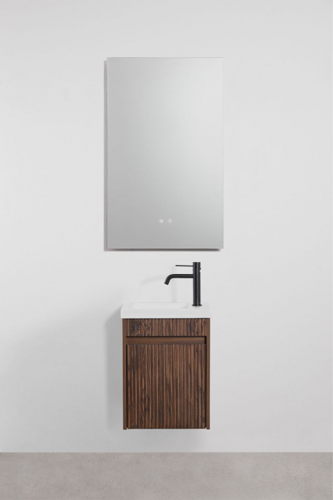 Set di mobili da bagno sospesi in legno con lavabo integrato Narek - Legno Scuro