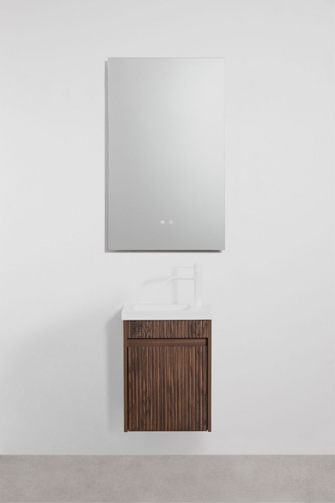 Set di mobili da bagno sospesi in legno con lavabo integrato Narek - Legno Scuro