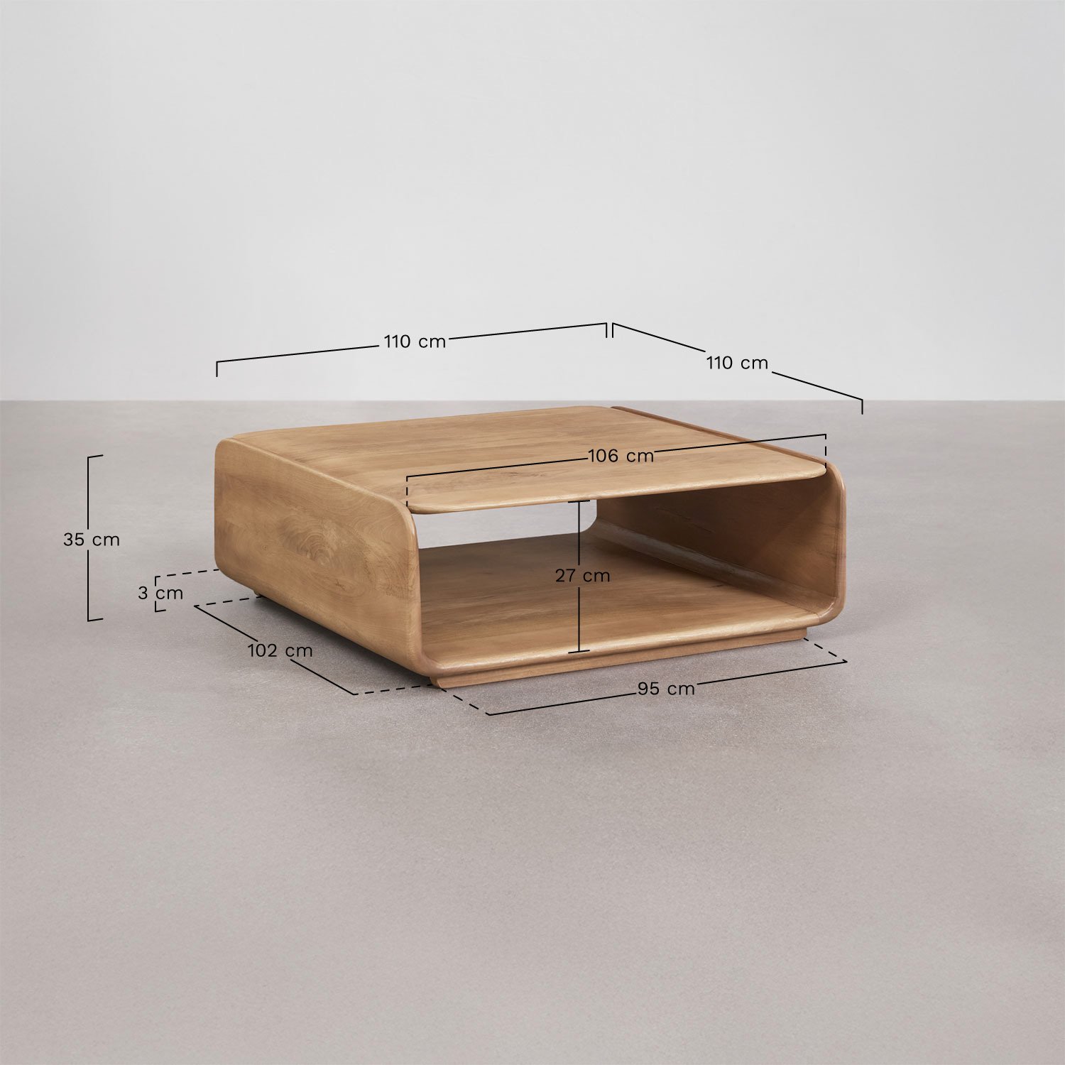 Tavolino quadrato in legno Tinsley, MISURE