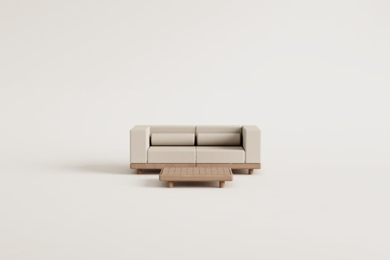 Set da giardino con divano modulare a 2 pezzi con 2 moduli angolari e tavolino in acacia Edrien