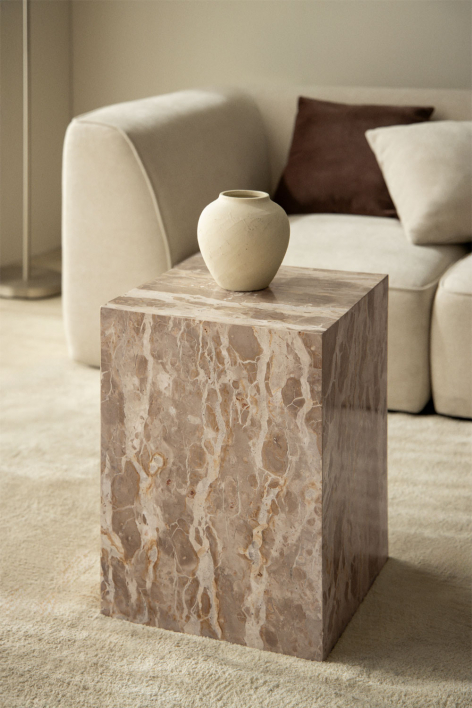Tavolino quadrato 35x35 cm in pietra naturale Aluret - Marmo Beige Panther
