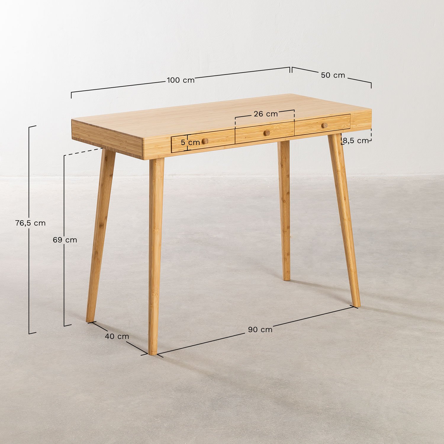 Scrivania 100x50 cm in bambù con cassetti Takeo, MISURE
