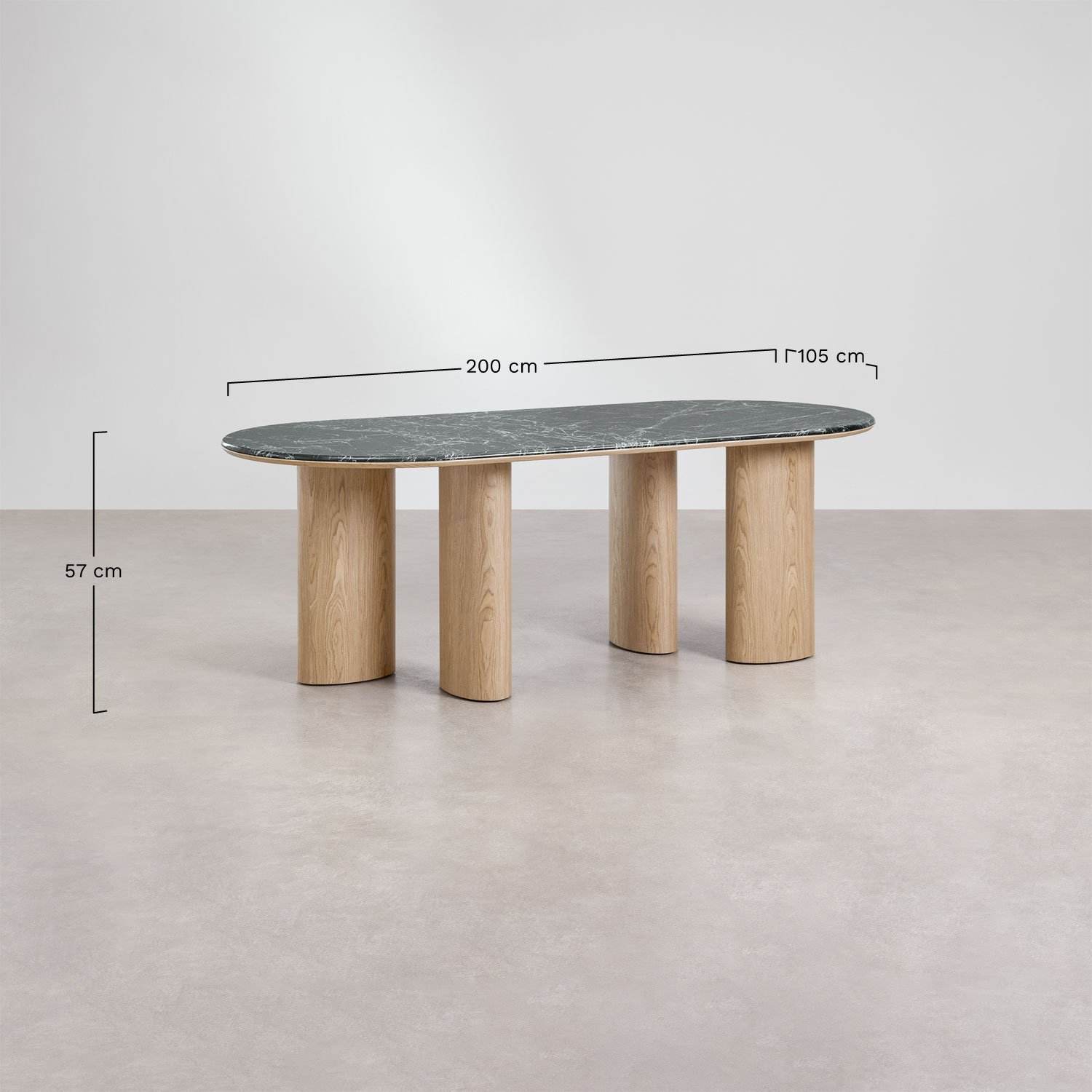 Tavolo da pranzo ovale 200x105 cm in MDF e marmo Dayana, MISURE