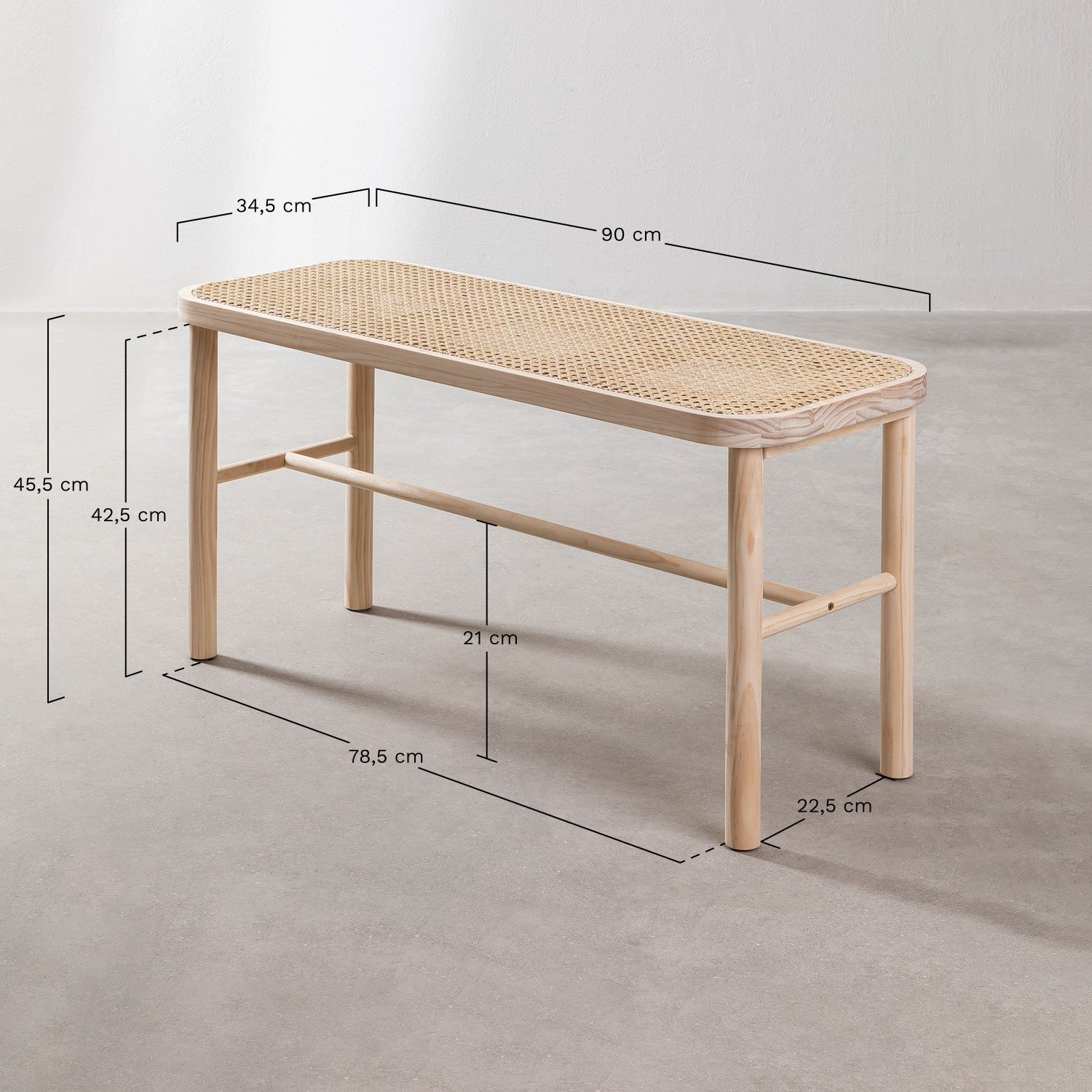 Panca 90 cm in rattan e legno Riolut, MISURE