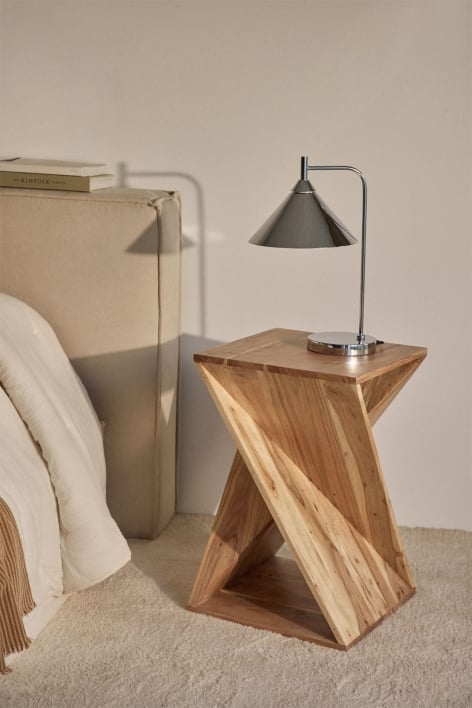 Comodino quadrato 40x40 cm in legno di acacia Gorvea