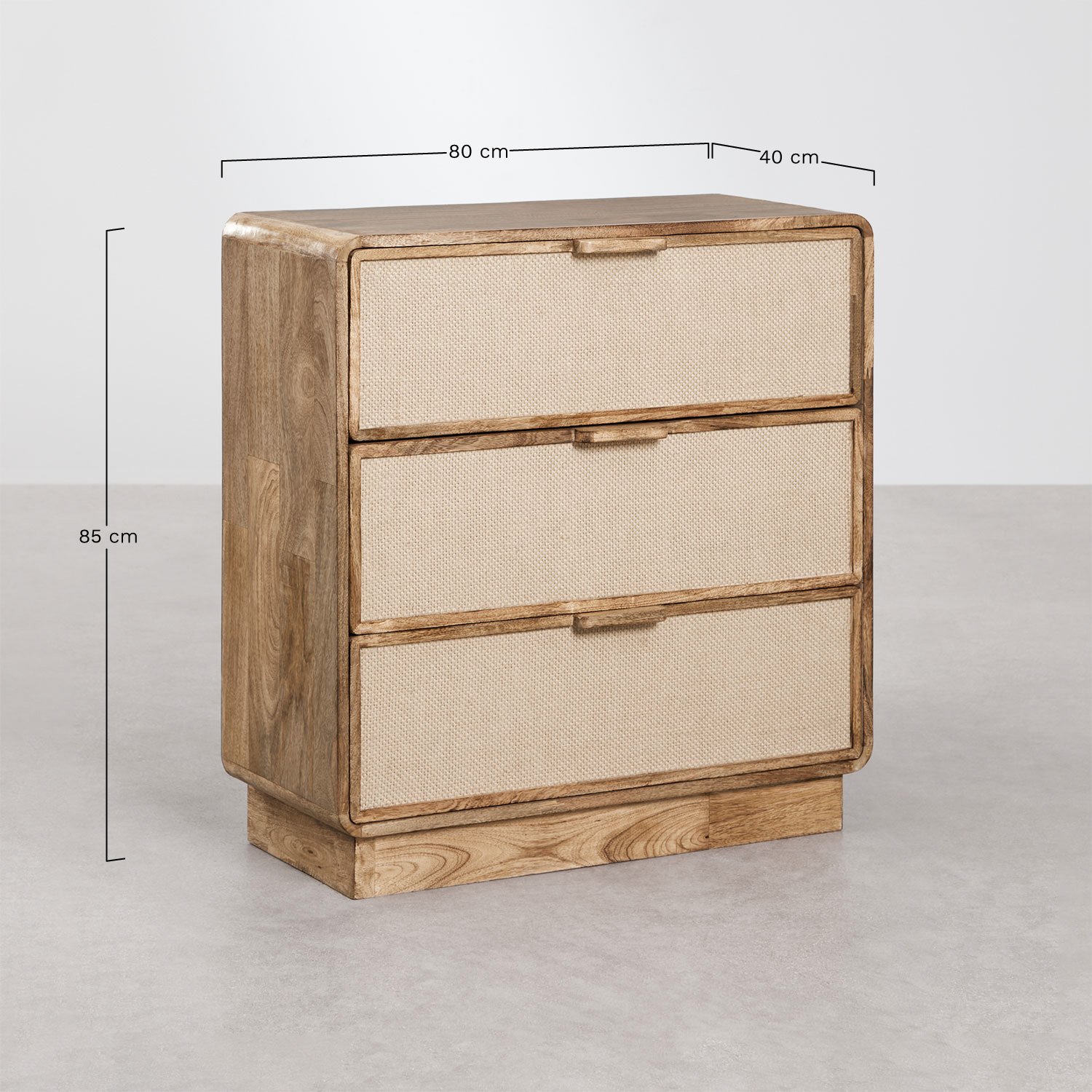 Cassettiera in legno di mango, MDF e juta Abrams, MISURE