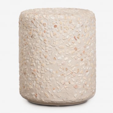 Comodino Rotondo Ø35 Cm In Cemento Elyndra Terrazzo Beige - Sklum