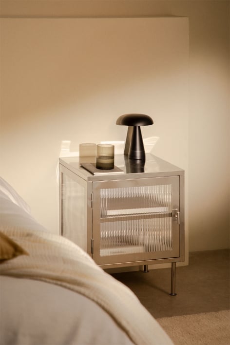 Comodino rettangolare 45x40 cm in acciaio e vetro Paoline - Grigio spazzolato