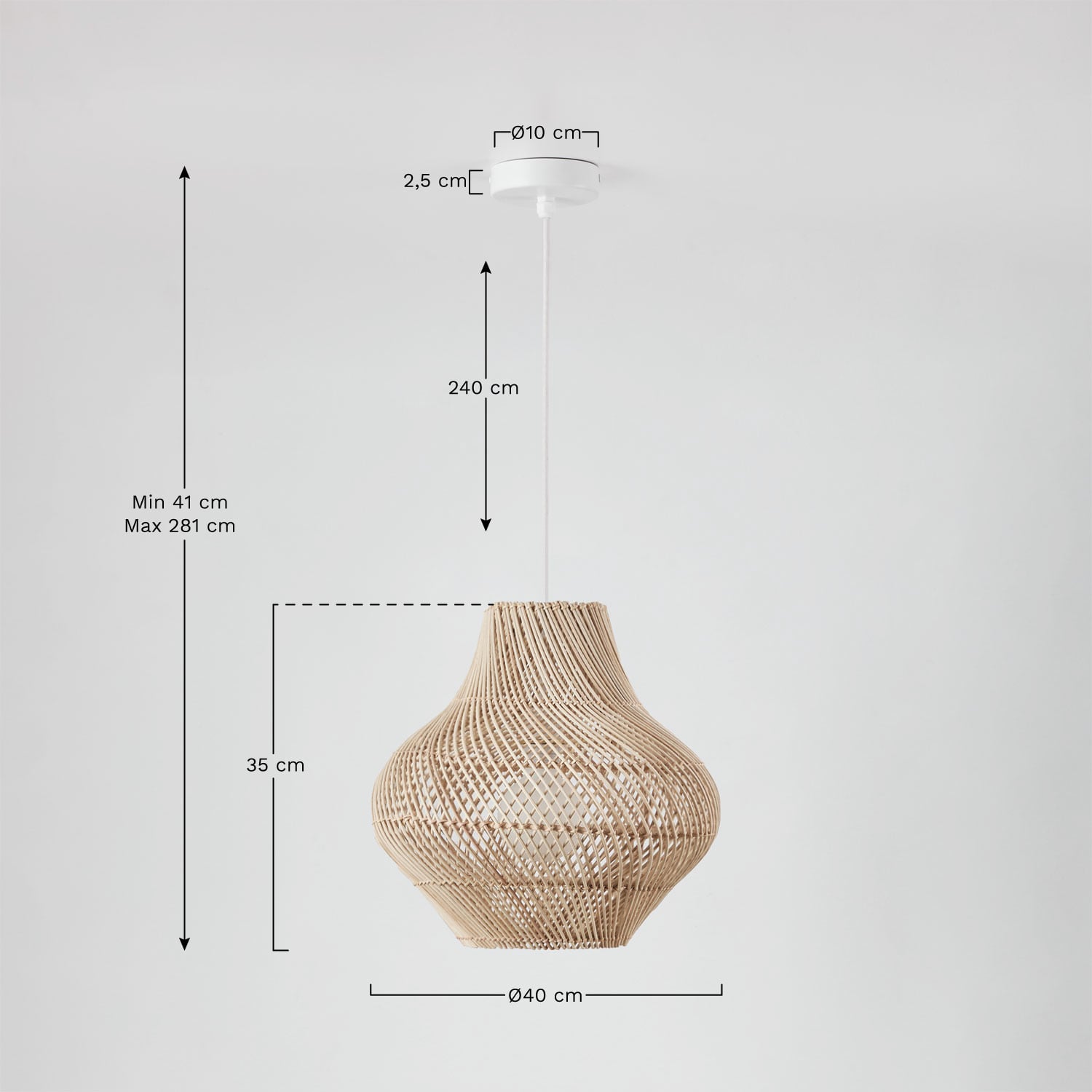 Lampada a sospensione da esterno in rattan Magali, MISURE