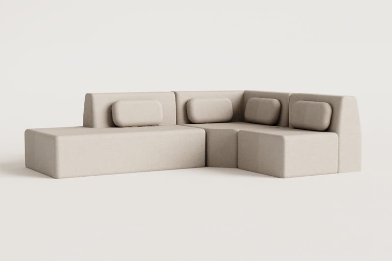 Divano modulare angolare a 3 pezzi con chaise longue sinistra in ciniglia confezionato sottovuoto Merida