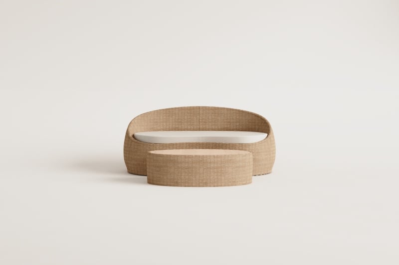 Set da giardino con divano 3 posti e tavolino in legno di acacia e rattan Clarnyx