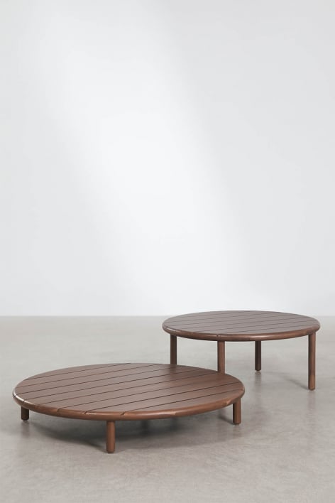 Set di 2 tavolini da giardino rotondi in legno di acacia Olivia - Marrone acacia scuro