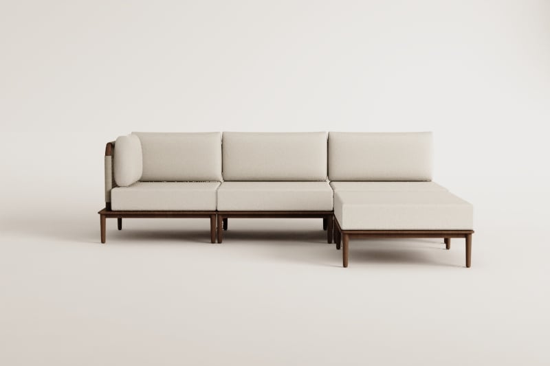 Divano angolare da giardino componibile Giulia 3 pezzi e pouf in acacia  