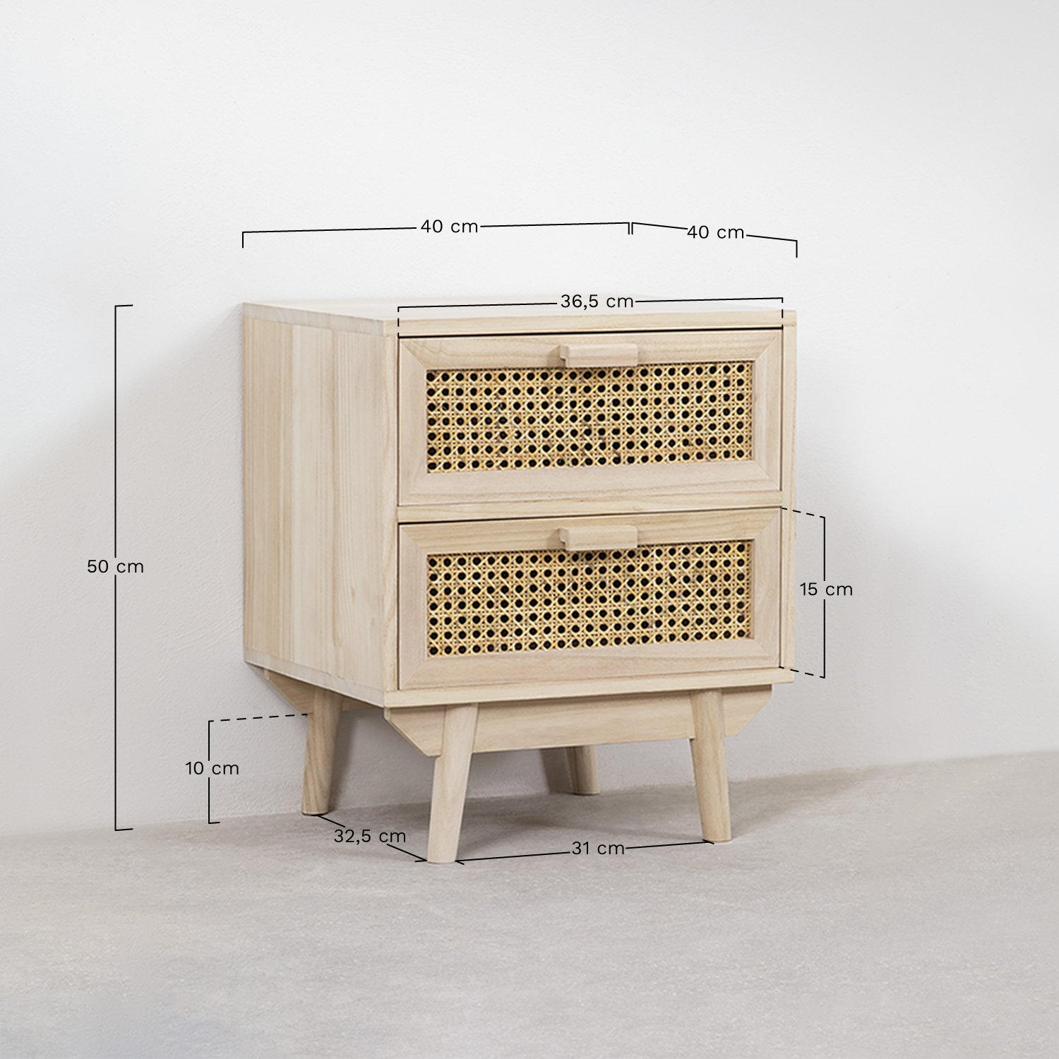 Comodino quadrato 40x40 cm in legno Ralik, MISURE