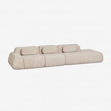Divano Modulare Angolare A 3 Pezzi Con Chaise Longue Destra In Ciniglia Confezionato Sottovuoto Merida Chenille Spessa Beige Tapioca - Sklum