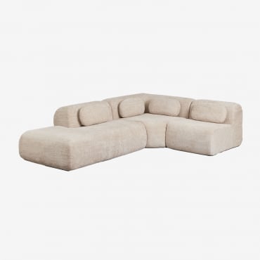 Divano Modulare Angolare A 3 Pezzi Con Chaise Longue Sinistra In Ciniglia Confezionato Sottovuoto Merida Chenille Spessa Beige Tapioca - Sklum