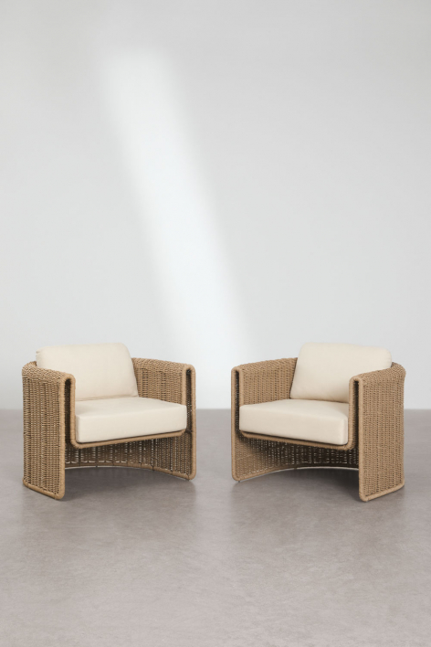 Set di 2 poltrone da giardino in acciaio e midollino sintetico Lina