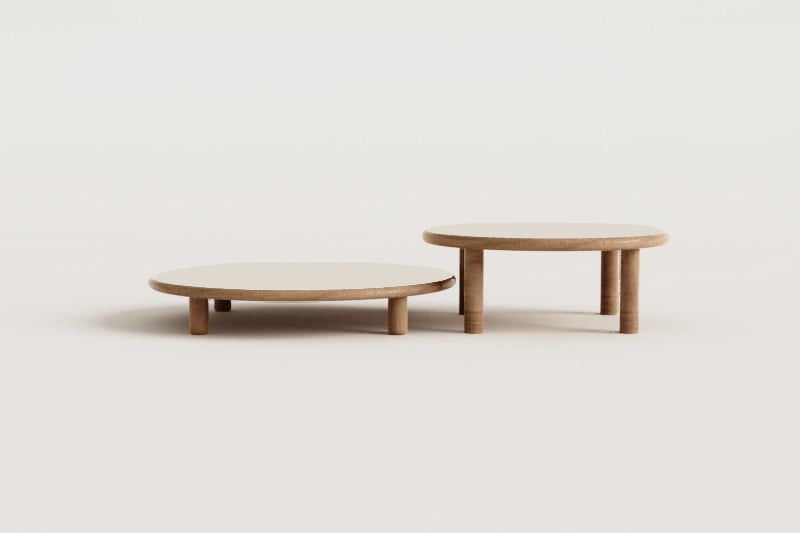 Set di 2 tavolini rotondi in legno di acacia Olivia