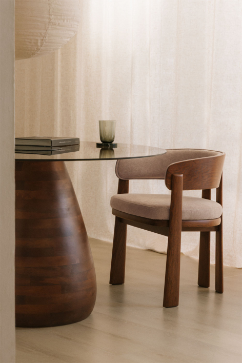 Sedia da pranzo in legno di rovere e rivestita Olea Signature - Tessuto Marrone Grano