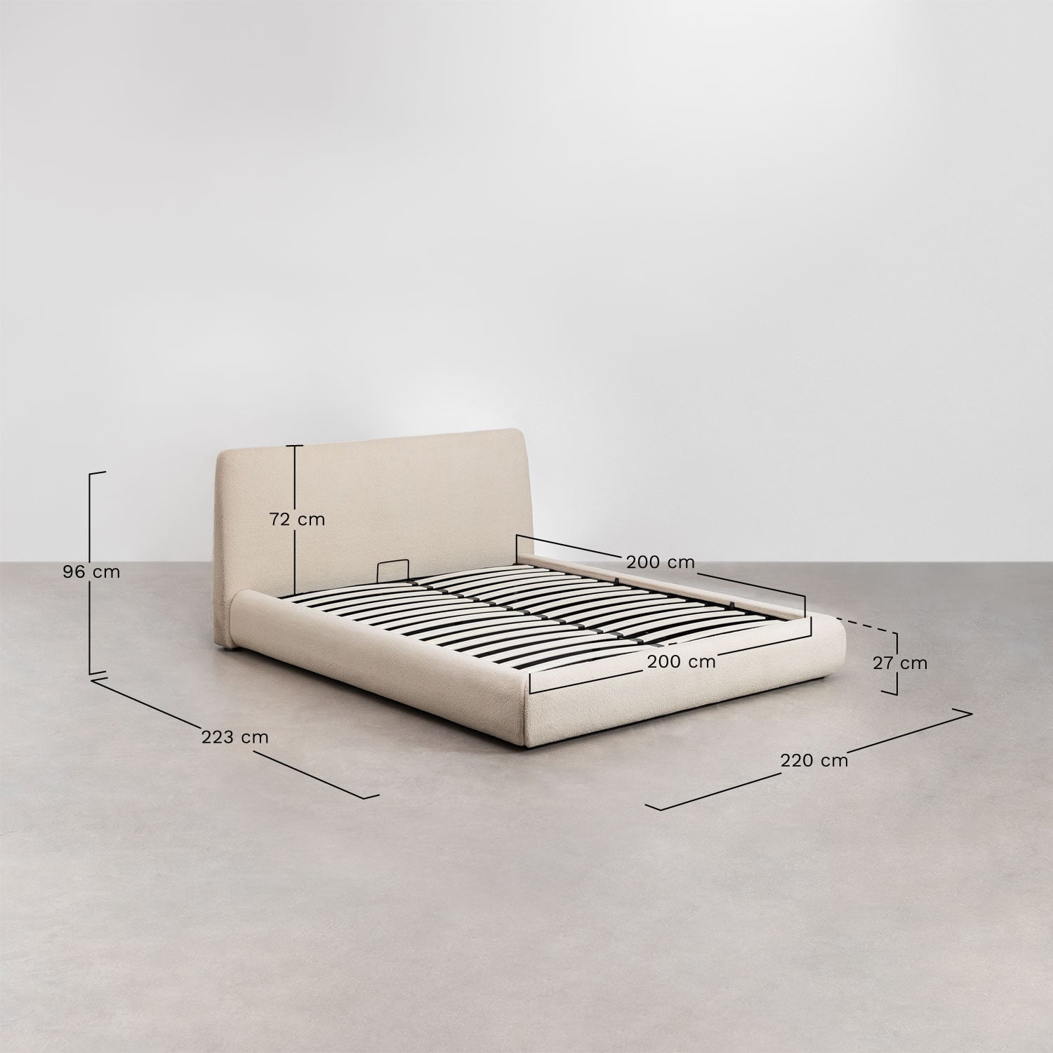 Letto con contenitore imbottito Norena, MISURE