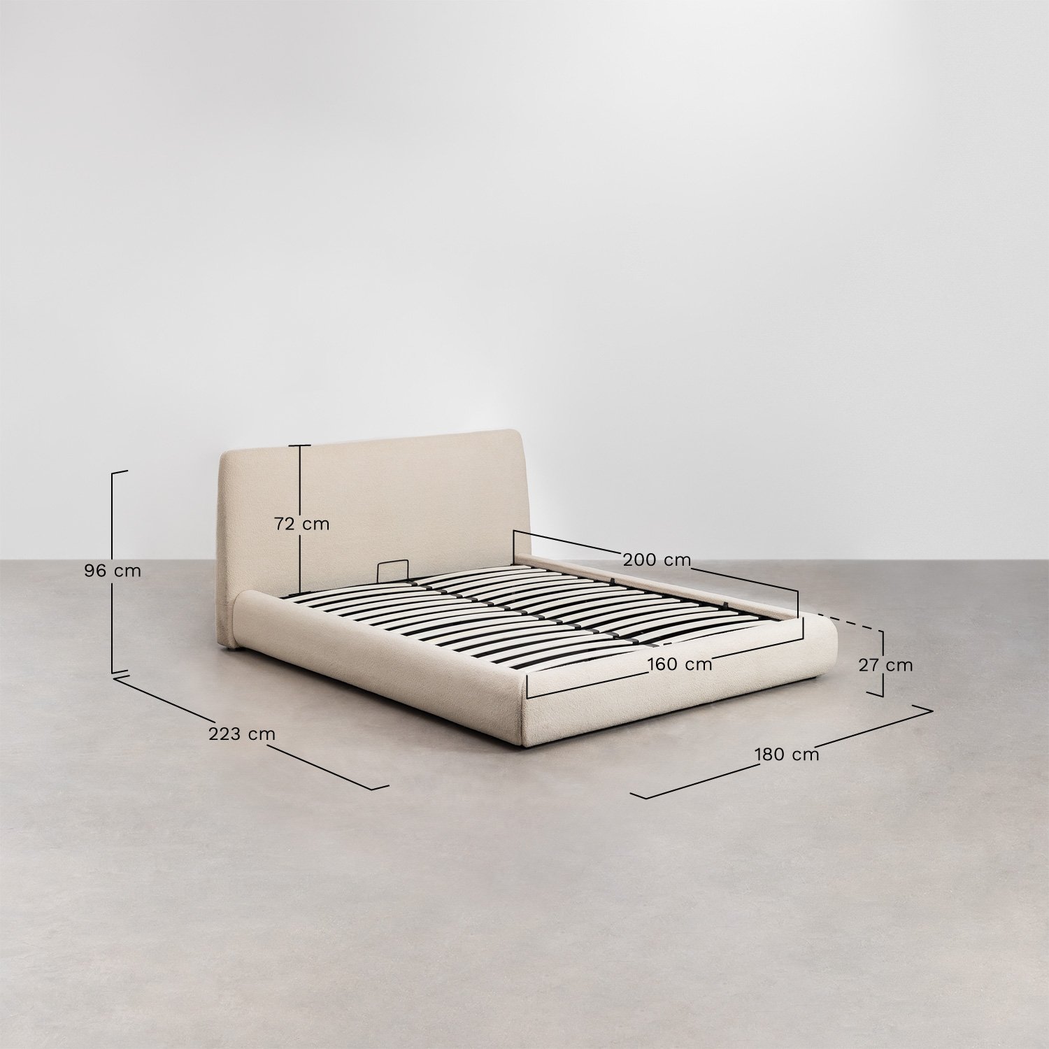 Letto con contenitore imbottito Norena, MISURE