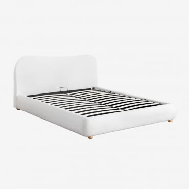 Letto Con Contenitore Imbottito Winselet Ciniglia Bianco Avorio & 160 X 200 Cm - Sklum